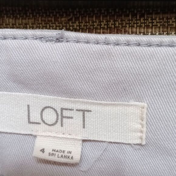 Loft Cotton White Lace Hem Twill Ankle  Pants - Picture 2 of 5